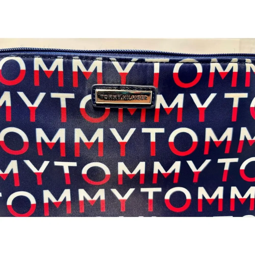 Tommy Hilfiger Cosmetic Bag Monogram Logo Navy Red Makeup Toiletry Mini Purse